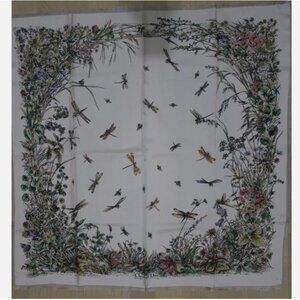 Christian Dior 100% Silk Scarf Nature Theme Fringe Edge 90x90 cm Brand New